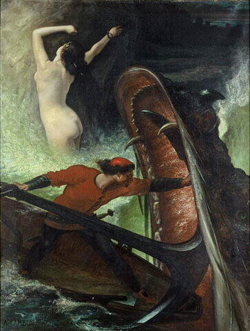 Roland combattant l'orque pour délivrer Olympe