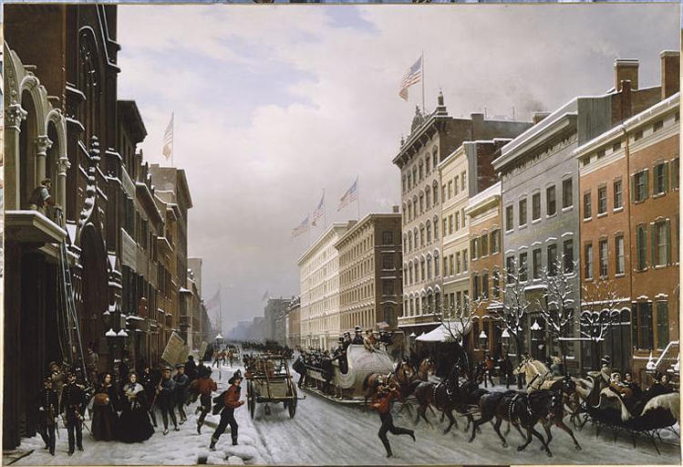 Rue de New-York en 1840 ; Rue de Broadway (New-York) (autre titre) ; New-York sous la neige (autre titre)