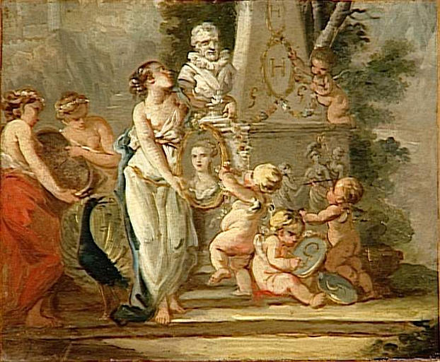 Allégorie autour du buste d'Henri IV et d'un médaillon représentant la Comtesse de Gramont