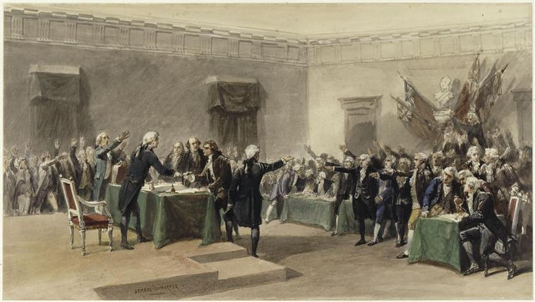 SIGNATURE DE L'ACTE DE DECLARATION DE L'INDEPENDANCE DES ETATS-UNIS D'AMERIQUE (2 AOUT 1776)