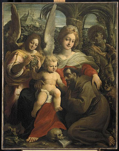 Saint François adorant l'Enfant lors du repos pendant la fuite en Egypte