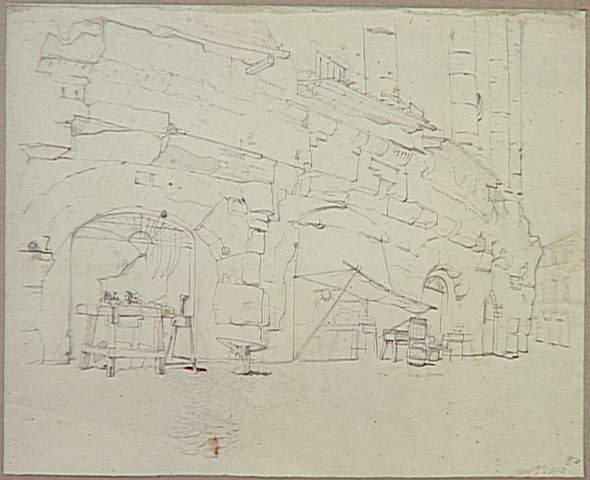 LE THEATRE DE MARCELLUS, ECHOPPES DANS LES ARCADES DU CIRQUE ANTIQUE AU DESSUS DUQUEL A ETE EDIFIE LE PALAIS ORSINI (VIA DELLE BOTTEGHE OSCURE)