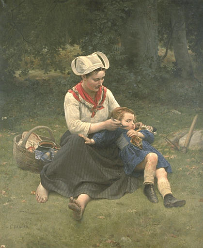 L'HEURE DU GOUTER ; BRETONNE RACONTANT UNE HISTOIRE A SON ENFANT