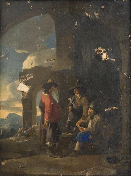 SOLDATS JOUANT AUX CARTES DANS UN EDIFICE RUINE