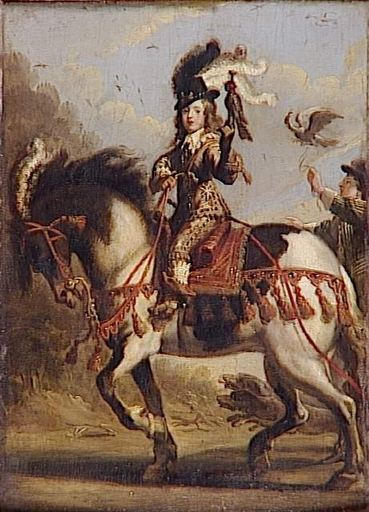 PORTRAIT EQUESTRE DU JEUNE LOUIS XIV PARTANT POUR LA CHASSE