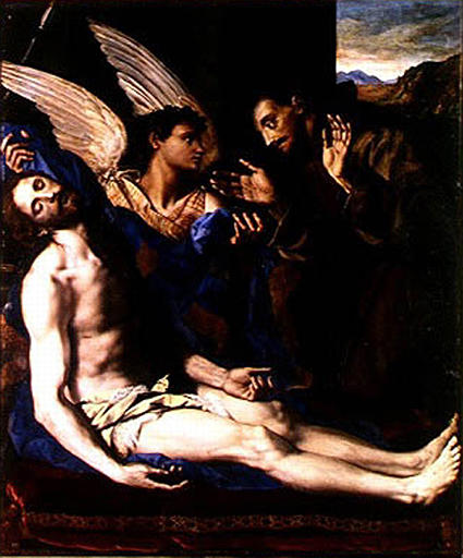 UN ANGE MONTRE A SAINT FRANCOIS D'ASSISE LE CHRIST DETACHE DE LA CROIX