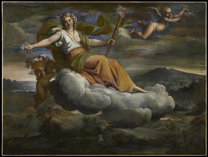 L'AURORE PARSEMANT DES FLEURS ET TENANT UN TORCHE