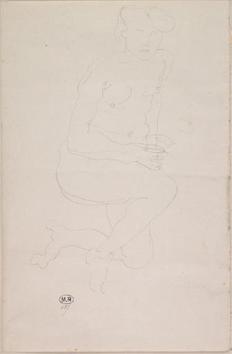 FEMME NUE TOURNEE VERS LA DROITE, UN GENOU EN TERRE
