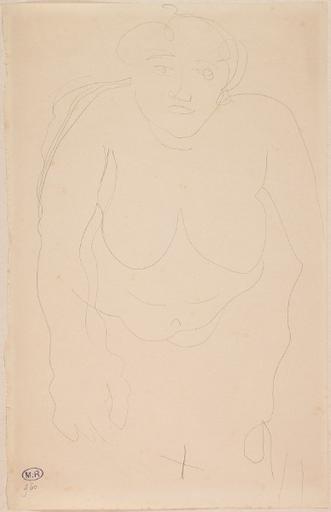 FEMME NUE SUR LE VENTRE, DE FACE, DRESSEE SUR LES MAINS ; CROIX AU CRAYON EN BAS AU RECTO ; FEMME NUE SUR LE VENTRE, DE FACE, DRESSEE SUR LES MAINS ; LE VISAGE EST COUPE PAR LE BORD DE LA FEUILLE AU VERSO