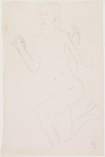FEMME NUE UN GENOU EN TERRE LES MAINS PRES DES EPAULES, D'APRES HANAKO ? DANSEUSE JAPONAISE (1868-1945)