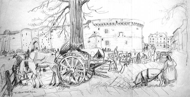 Marché devant les remparts [titre attribué]