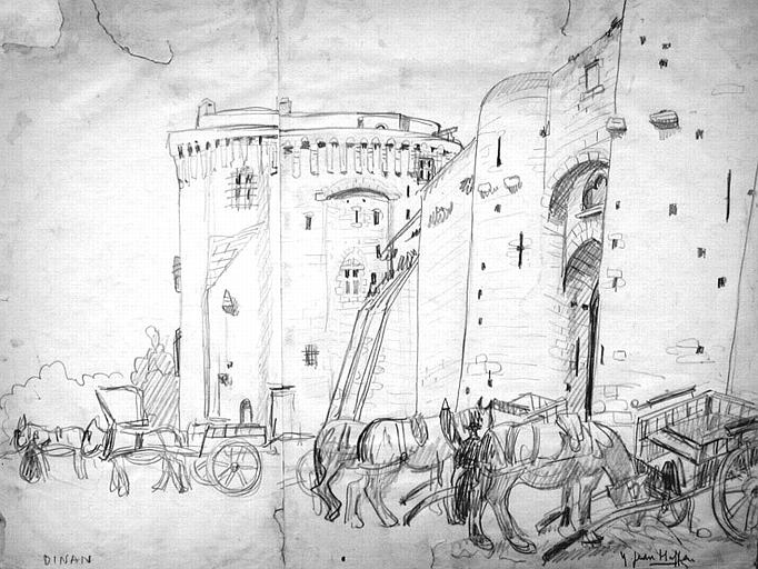 Attelages de Marché devant les remparts [titre attribué]