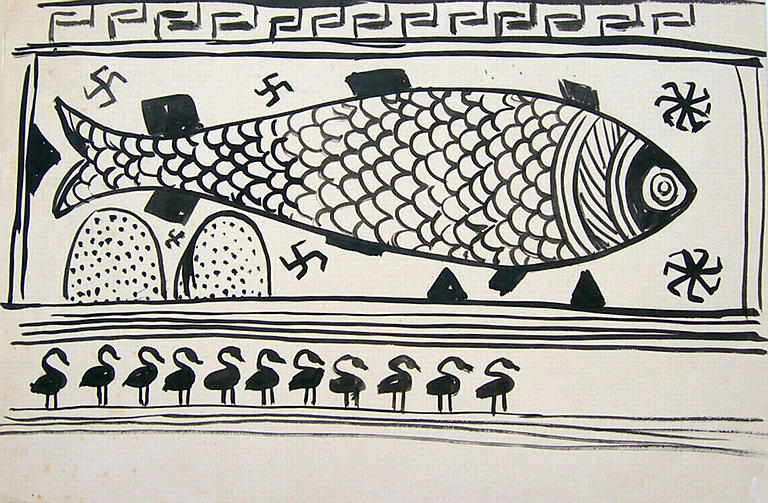 Fresque crétoise : poisson (copie d'un motif) [titre attribué]