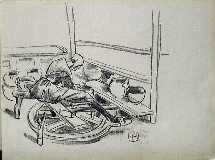 Femme au tour : St Jean de la Poterie [titre attribué]