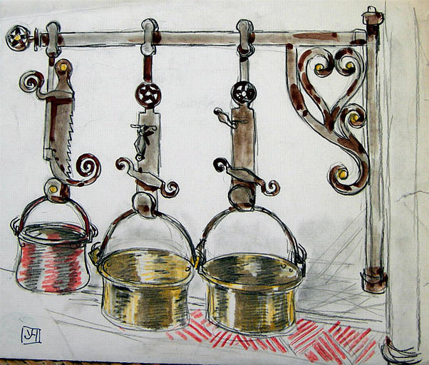 Trois chaudrons de cuivre : manoir d'Ango, près de Dieppe [titre attribué]