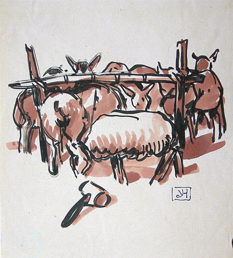 La foire aux moutons à Lessay (esquisse en brun-rosé) [titre attribué]