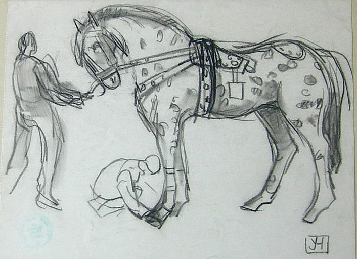 Toilette du cheval de cirque (croquis) [titre attribué]