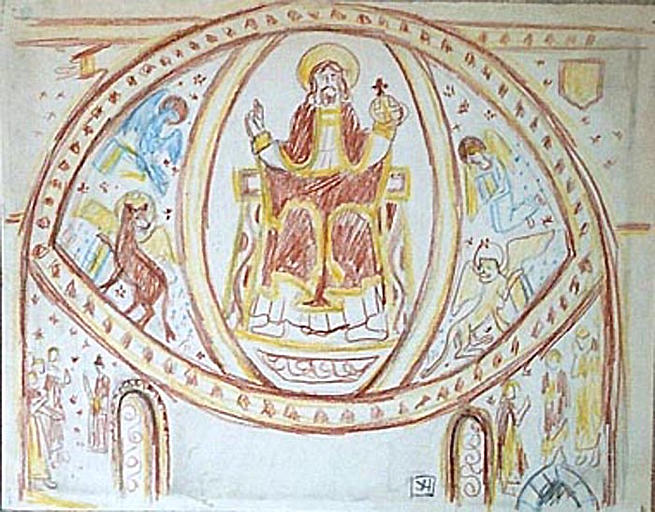 Fresque de l'église St Céneri : Le Christ dans une mandorle [titre attribué]