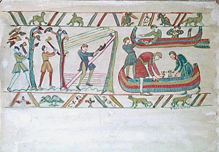 Construction navale : motif de la tapisserie de la Reine Mathilde [titre attribué]