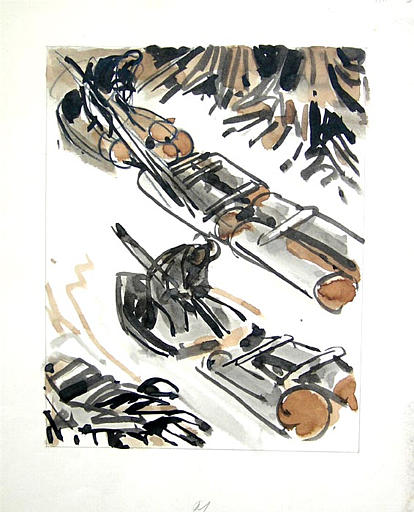 Pages 91, 92, 101 et 102 : flottage du bois (esquisse) [titre attribué]