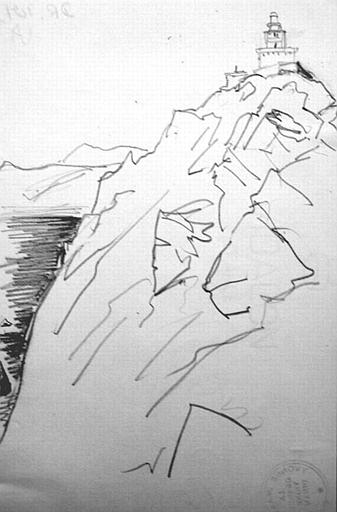 Iles Sanguinaires : phare sur un rocher [titre attribué]