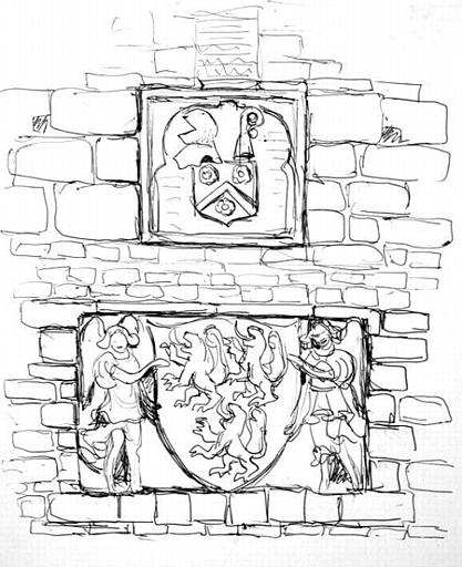 Moulin de Beaulieu : détail des blasons (esquisse) [titre attribué]