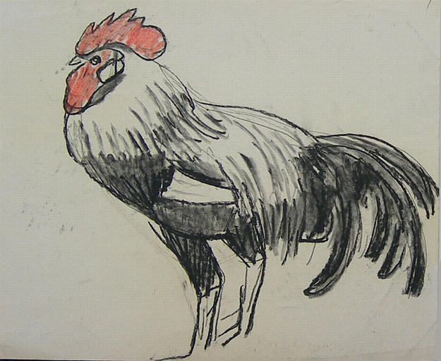 Coq noir et blanc (étude) [titre attribué]