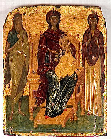 LA VIERGE TRONANT AVEC L'ENFANT JESUS ENTRE SAINT JEAN-BAPTISTE ET SAINTE PARASCEVE