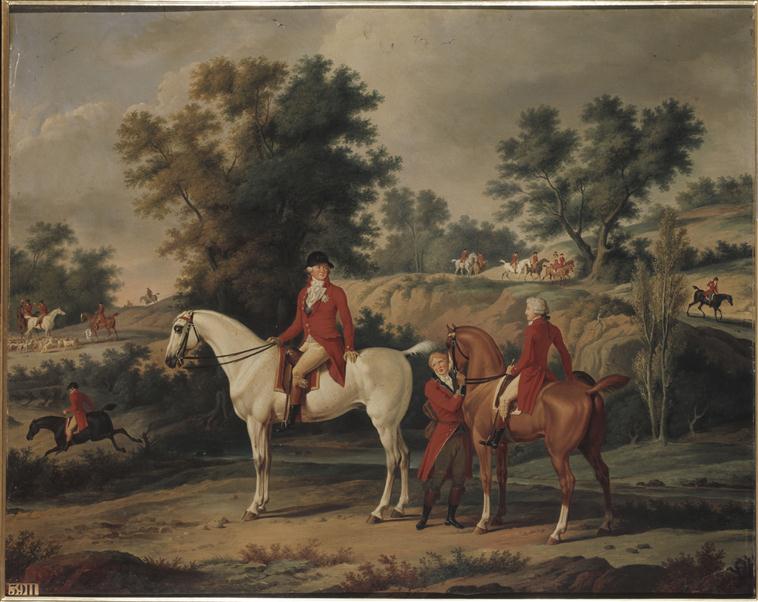 Le duc d'Orléans et son fils, le duc de Chartres, à un rendez-vous de chasse en 1787, dit aussi Le départ pour la chasse