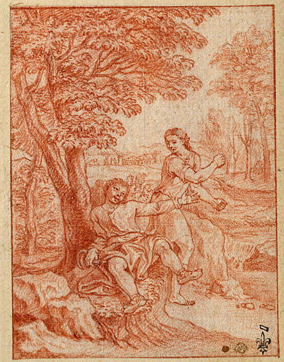 Episodes des amours pastorales de Daphnis et Chloé : Daphnis repousse Gnathon