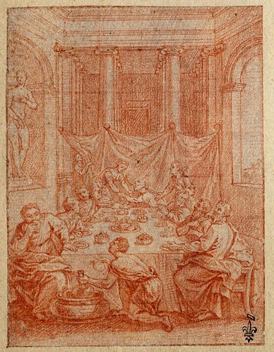 EPISODE DES AMOURS PASTORALES DE DAPHNIS ET CHLOE : FESTIN POUR RETROUVER LES VRAIS PARENTS DE CHLOE GRACE AUX ENSEIGNES (DANS LE CHAUDRON)