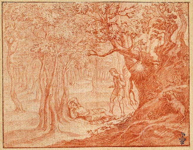 EPISODE DES AMOURS PASTORALES DE DAPHNIS ET CHLOE : DAPHNIS DECOUVRE CHLOE ENDORMIE