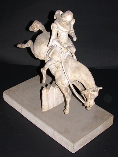 Statuette Cavalier (e ? ) sautant une palissade