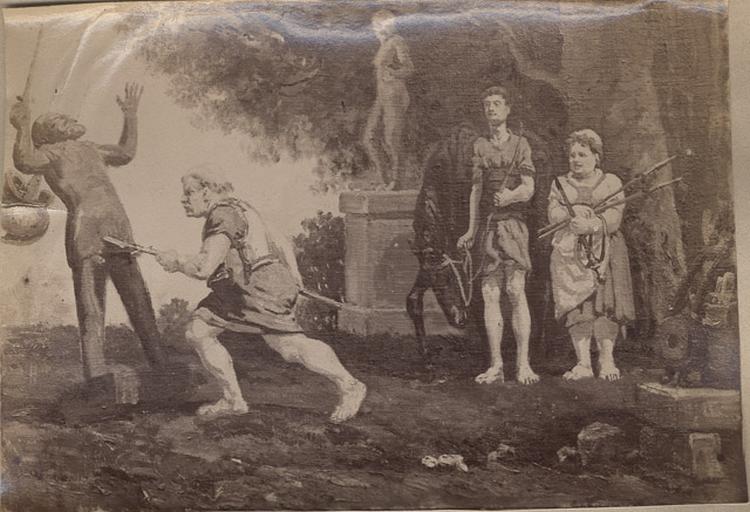 P. Courier. Il s'escrime sur un grand mannequin. (D'après Théophraste)