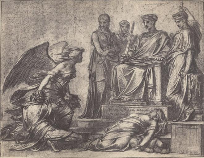 La Vengeance traînant le Crime, dessin de Prudhon. Musée du Louvre