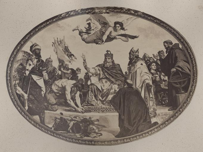 Charlemagne, décoration du Grand Salon du Palais de la légion d'honneur, par A. Sirouy.1877 (titre au crayon sur le montage)