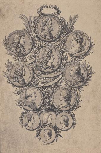 Reproduction d'une gravure d'Augustin de Saint-Aubin représentant la famille d'Orléans