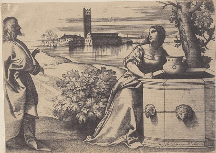 Giulio Campagnola : Jésus et la Samaritaine