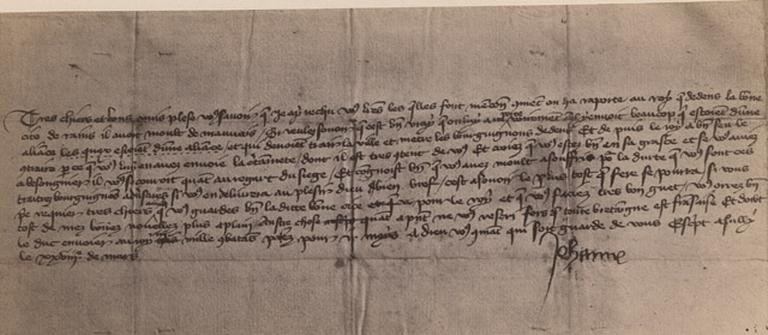 Lettres prétendue de Jeanne d'Arc, ayant appartenu Charles du Lys