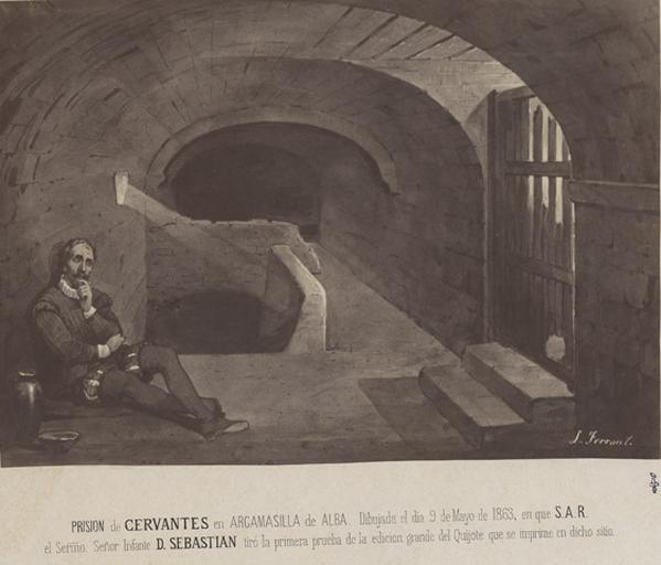 Don Quichotte en prison : reproduction d'un dessin de L. Ferrant