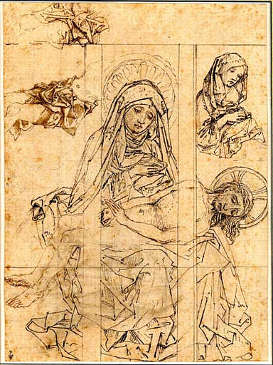 Pietà, deux études pour un linceul, buste d'une vierge (recto) ; Drapé d'une femme, étude du linceul et de la Vierge (verso)