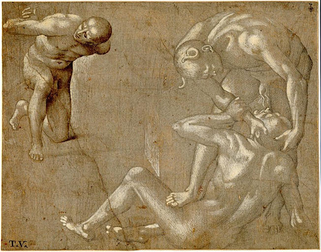 Etude de trois hommes nus, d'après la fresque de Signorelli, Les Damnés, à Orvieto