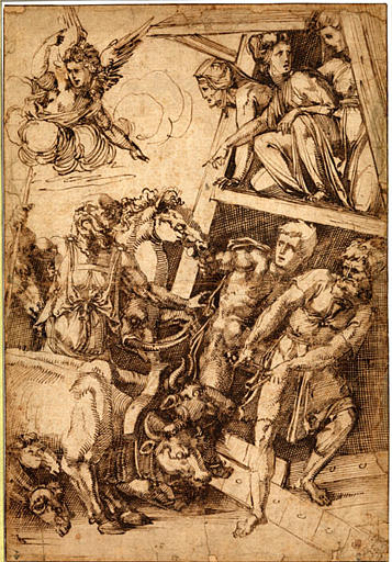 Noé et sa famille faisant entrer les animaux dans l'arche