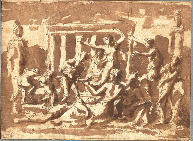Bacchanale devant un temple (recto); Scène de désolation au pied du lit d'un mort (verso)