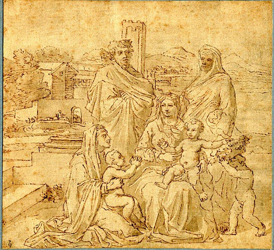 Sainte Famille avec sainte Anne, sainte Elisabeth, saint Jean-Baptiste enfant et un putto