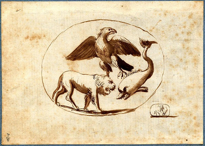 Aigle, lion et dauphin