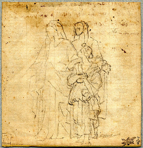 Trois figures féminines tournées vers la gauche (recto) ; Fragment d'une étude de figure debout, drapée et les mains jointes, de trois-quarts à gauche (verso)