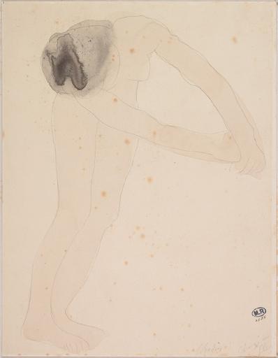 CHANGE EN FLEUR, FEMME NUE PENCHEE EN AVANT, LES BRAS TENDUS VERS LA DROITE