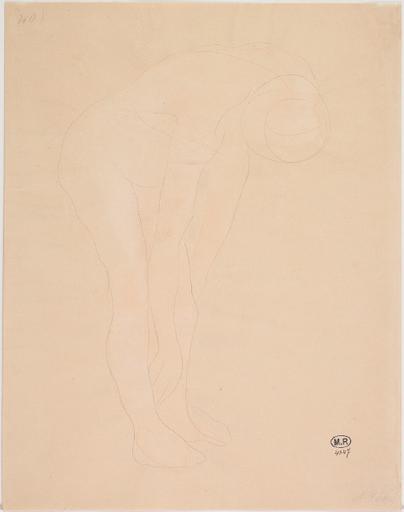 FEMME NUE PENCHEE EN AVANT ET DE PROFIL VERS LA DROITE