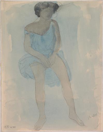 L'AVARICE, FEMME ASSISE, LES MAINS SUR LE VETEMENT RELEVE JUSQU'A LA TAILLE